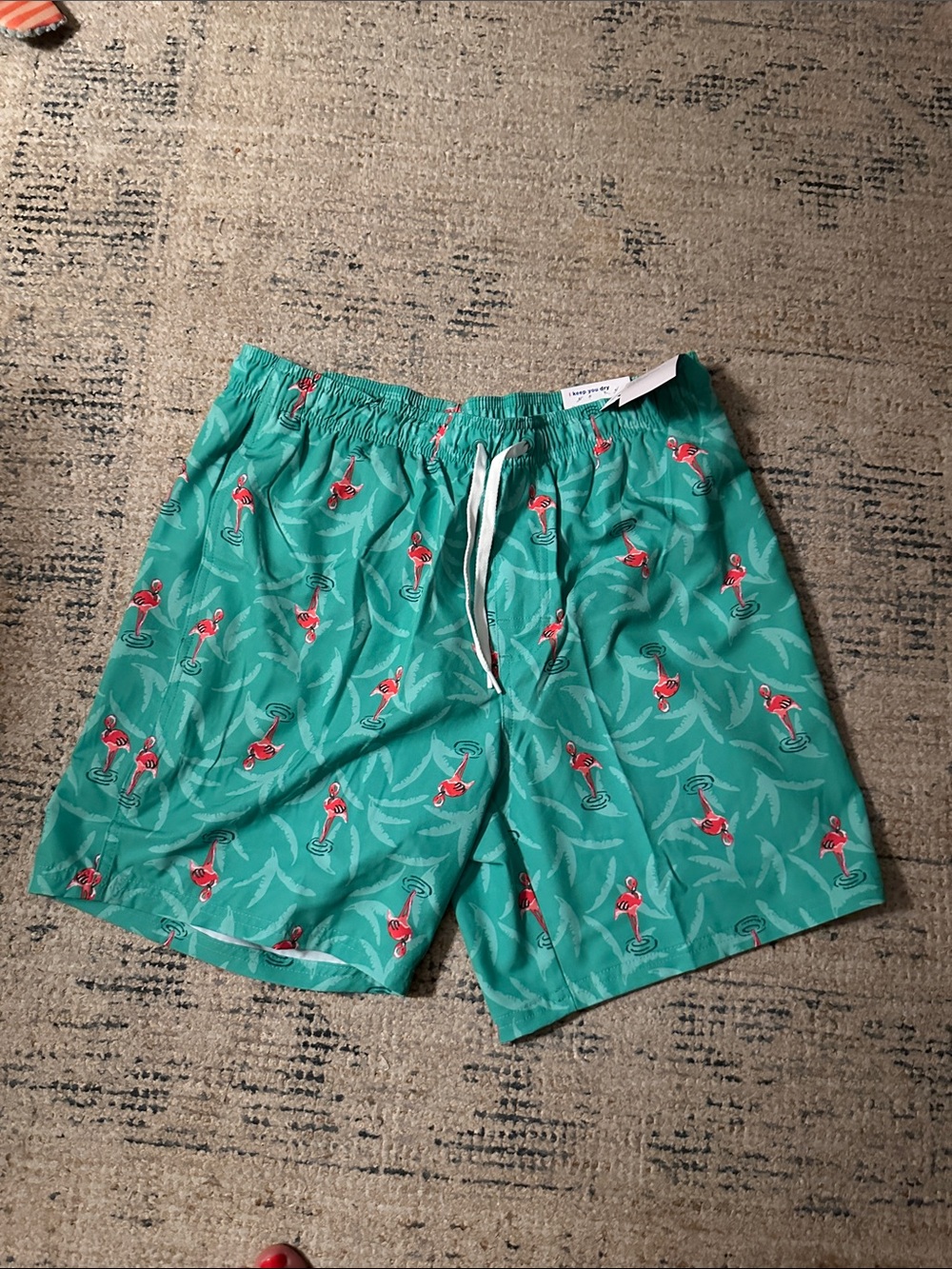 Men's Teal Flamingo Print Swim Trunks Old Navy NWT